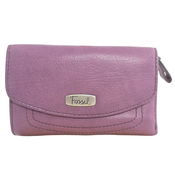 Fossil Womens Purple Genuine Leather Wallet With Multiple Compartments 4 x 5 - Picture 1 of 7